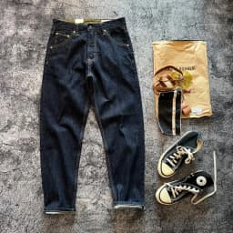 Indigo Heavyweight One Wash Raw Deep Blue Denim Jeans Men Autumn Spring Vintage Selvedge Hard Loose Straight Pants 100% Cotton