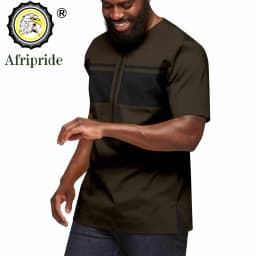 African Shirts for Men Short Sleeve O-neck Ankara Clothes Print Blouse Crop Top Plus Size Casual Shirt Bazin Riche A2312001
