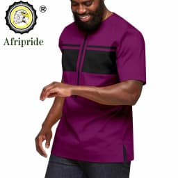 African Shirts for Men Short Sleeve O-neck Ankara Clothes Print Blouse Crop Top Plus Size Casual Shirt Bazin Riche A2312001