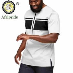 African Shirts for Men Short Sleeve O-neck Ankara Clothes Print Blouse Crop Top Plus Size Casual Shirt Bazin Riche A2312001