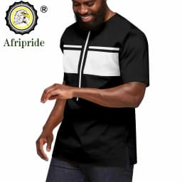 African Shirts for Men Short Sleeve O-neck Ankara Clothes Print Blouse Crop Top Plus Size Casual Shirt Bazin Riche A2312001