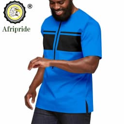 African Shirts for Men Short Sleeve O-neck Ankara Clothes Print Blouse Crop Top Plus Size Casual Shirt Bazin Riche A2312001