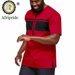 African Shirts for Men Short Sleeve O-neck Ankara Clothes Print Blouse Crop Top Plus Size Casual Shirt Bazin Riche A2312001