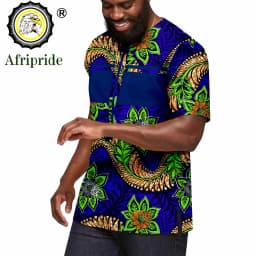 African Shirts for Men Short Sleeve O-neck Ankara Clothes Print Blouse Crop Top Plus Size Casual Shirt Bazin Riche A2312001