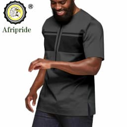 African Shirts for Men Short Sleeve O-neck Ankara Clothes Print Blouse Crop Top Plus Size Casual Shirt Bazin Riche A2312001