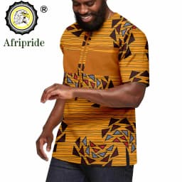 African Shirts for Men Short Sleeve O-neck Ankara Clothes Print Blouse Crop Top Plus Size Casual Shirt Bazin Riche A2312001