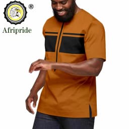 African Shirts for Men Short Sleeve O-neck Ankara Clothes Print Blouse Crop Top Plus Size Casual Shirt Bazin Riche A2312001