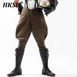 HKSH Spring Autumn New Men Tide Punk Vintage Knight Pants Motorcycle Casual American Twill Cotton Brushed Cotton Chic Ins HK4863