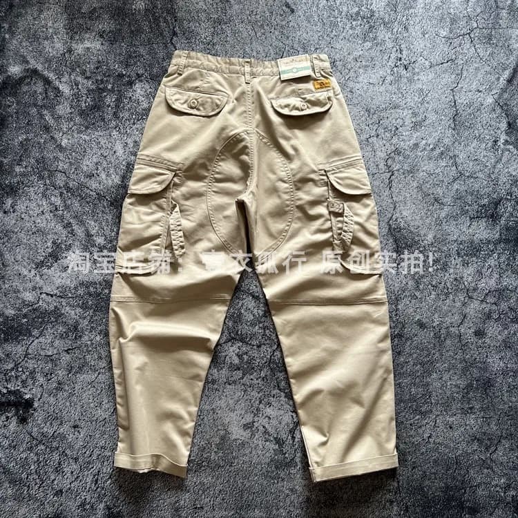 Spring/Autumn Men's Loose Straight Stretch Multi-Pocket Cargo Pants - Hong Kong Patchwork Casual Trousers Japanese Streetwear