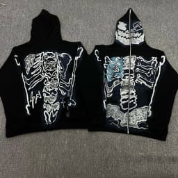 Cactus Jack Baggy Skull Skeleton Hoodie Zip Up Plush Pullover Cardigan Oversized Zipper Hoodies Y2k Streetwear Men Clothes