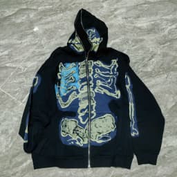 Cactus Jack Baggy Skull Skeleton Hoodie Zip Up Plush Pullover Cardigan Oversized Zipper Hoodies Y2k Streetwear Men Clothes