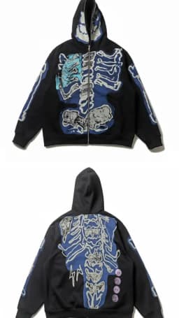 Cactus Jack Baggy Skull Skeleton Hoodie Zip Up Plush Pullover Cardigan Oversized Zipper Hoodies Y2k Streetwear Men Clothes
