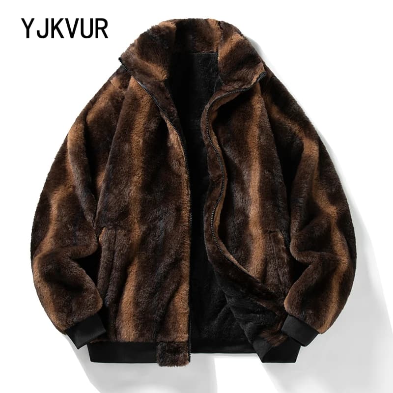 YJKVUR Men's Jacket 2025 Winter New Thick Warm Double-Sided Fleece Lined Windproof Outerwear for Cold Weather Soft Comfortable 