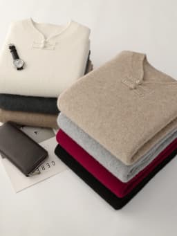 New Men 100% Merino Wool Sweater Long Sleeves Stand-up Collar Pullover Cashmere Soft Disk Buckle Clothing Warm Leisure Men's Top