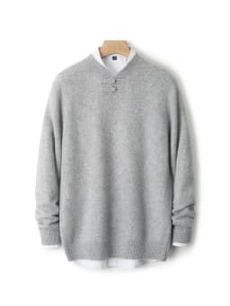 New Men 100% Merino Wool Sweater Long Sleeves Stand-up Collar Pullover Cashmere Soft Disk Buckle Clothing Warm Leisure Men's Top