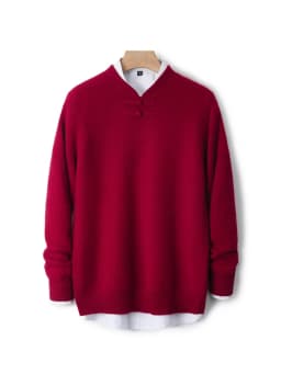 New Men 100% Merino Wool Sweater Long Sleeves Stand-up Collar Pullover Cashmere Soft Disk Buckle Clothing Warm Leisure Men's Top