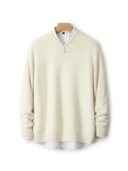 New Men 100% Merino Wool Sweater Long Sleeves Stand-up Collar Pullover Cashmere Soft Disk Buckle Clothing Warm Leisure Men's Top
