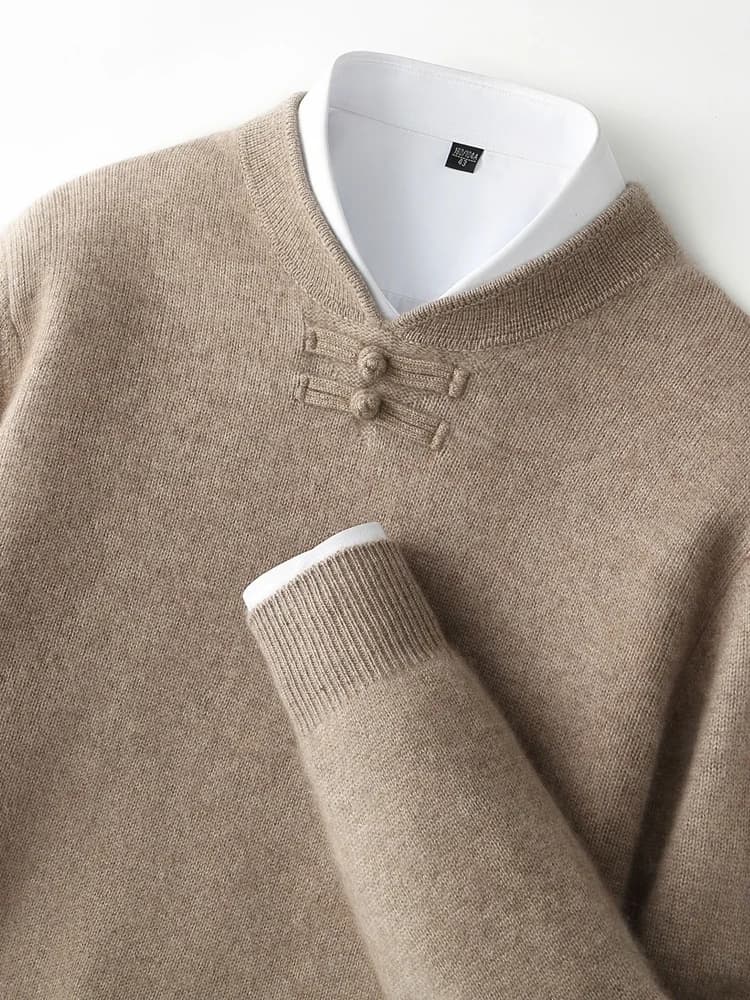 New Men 100% Merino Wool Sweater Long Sleeves Stand-up Collar Pullover Cashmere Soft Disk Buckle Clothing Warm Leisure Men's Top