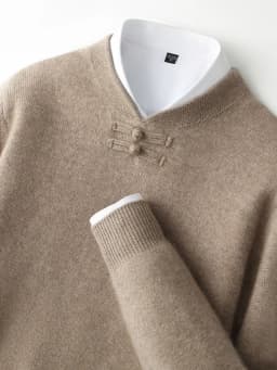 New Men 100% Merino Wool Sweater Long Sleeves Stand-up Collar Pullover Cashmere Soft Disk Buckle Clothing Warm Leisure Men's Top