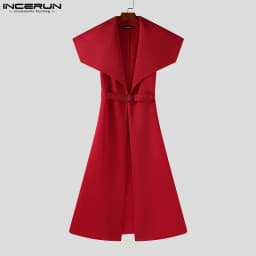 Men Long Style Trench Lapel Sleeveless Solid Color Streetwear Casual Male Cardigan With Belt 2025 Fashion Coats S-5XL INCERUN