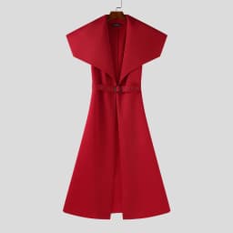 Men Long Style Trench Lapel Sleeveless Solid Color Streetwear Casual Male Cardigan With Belt 2025 Fashion Coats S-5XL INCERUN