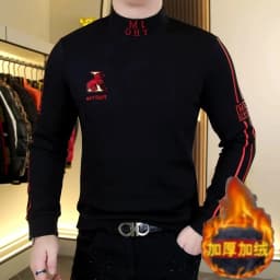 Winter Men's Semi High Neck Long Sleeved T-shirt Double-sided Velvet Thick Warm Tshirts Slim Casual Business Social Base Shirt