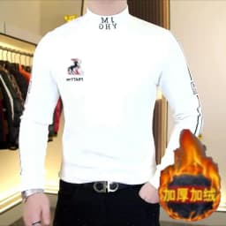 Winter Men's Semi High Neck Long Sleeved T-shirt Double-sided Velvet Thick Warm Tshirts Slim Casual Business Social Base Shirt