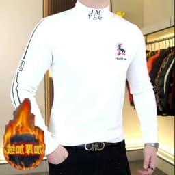 Winter Men's Semi High Neck Long Sleeved T-shirt Double-sided Velvet Thick Warm Tshirts Slim Casual Business Social Base Shirt