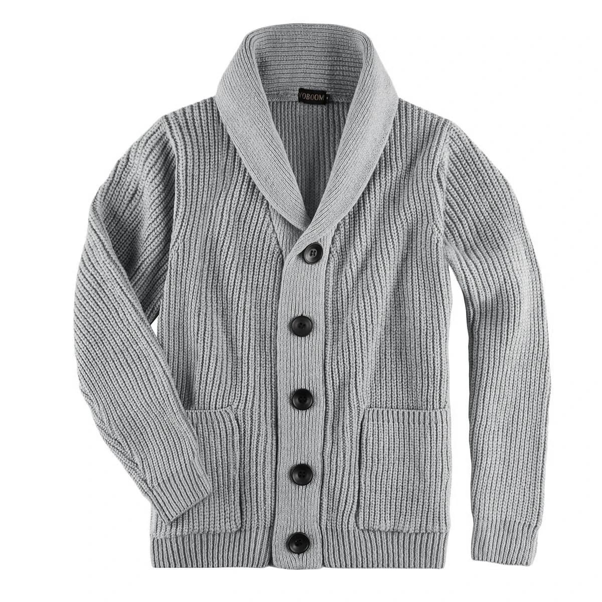 VOBOOM Samll Size S M Mens Shawl Collar Cardigan Sweater Button Down Ribbed Knit Sweaters Chunky Casual Cardigan with Pockets