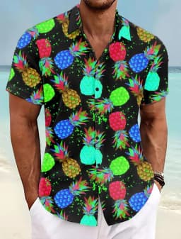 Pineapple Tropical Men's Shirt Summer Aloha Shirt Casual Holiday Summer Spring Turndown Short Sleeve Stretch Fabric Shirt