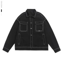 Men's Fashion Baggy Denim Jacket Streetwear Large Pocket Contrast Design Oversized Black White Washed Denim Coats Autumn 4XL 5XL