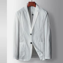 KIDWHXR Man Blazer Summer Thin Solid Turn Down Collar Male Outerwear Single-breasted Long Sleeve Pocket Casual Men Suit Coat