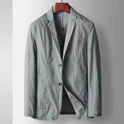 KIDWHXR Man Blazer Summer Thin Solid Turn Down Collar Male Outerwear Single-breasted Long Sleeve Pocket Casual Men Suit Coat