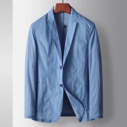 KIDWHXR Man Blazer Summer Thin Solid Turn Down Collar Male Outerwear Single-breasted Long Sleeve Pocket Casual Men Suit Coat