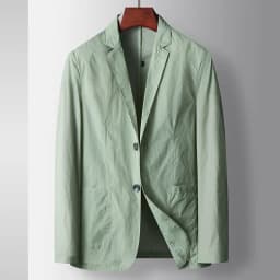 KIDWHXR Man Blazer Summer Thin Solid Turn Down Collar Male Outerwear Single-breasted Long Sleeve Pocket Casual Men Suit Coat