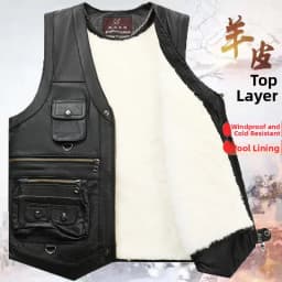 Genuine Leather Vest Men's Mid-Aged Autumn Winter Top Layer Cowhide Multi-Pocket Casual Father's Style Winter WarmthYY33