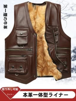 Genuine Leather Vest Men's Mid-Aged Autumn Winter Top Layer Cowhide Multi-Pocket Casual Father's Style Winter WarmthYY33