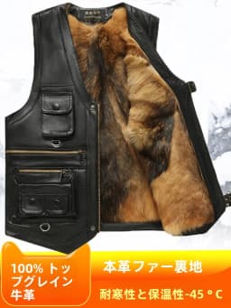 Genuine Leather Vest Men's Mid-Aged Autumn Winter Top Layer Cowhide Multi-Pocket Casual Father's Style Winter WarmthYY33
