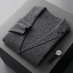 100% Merino Wool Sweater Men's Suit Collar Cardigan Pants Set Smart Casual Knitwear Autumn Winter Solid Coat Top Knit Trousers