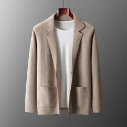 100% Merino Wool Sweater Men's Suit Collar Cardigan Pants Set Smart Casual Knitwear Autumn Winter Solid Coat Top Knit Trousers