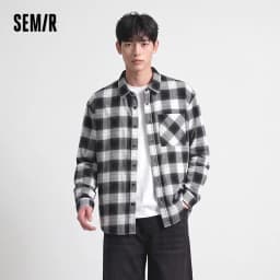 Semir Men Shirt Cotton Plaid Long Sleeve Loose Lapel Pocket Casual Style Comfortable Autumn Blouse Daily Wear 2026