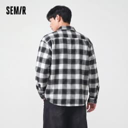 Semir Men Shirt Cotton Plaid Long Sleeve Loose Lapel Pocket Casual Style Comfortable Autumn Blouse Daily Wear 2026