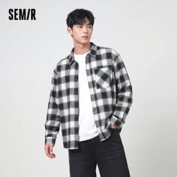 Semir Men Shirt Cotton Plaid Long Sleeve Loose Lapel Pocket Casual Style Comfortable Autumn Blouse Daily Wear 2026