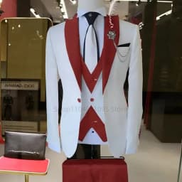 Fashion Style Slim Fit Men's Suits Groom Tuxedos Formal Wedding/Business Men Suits Peak Lapel Jacket+Vest+Pants 3PCS for Party