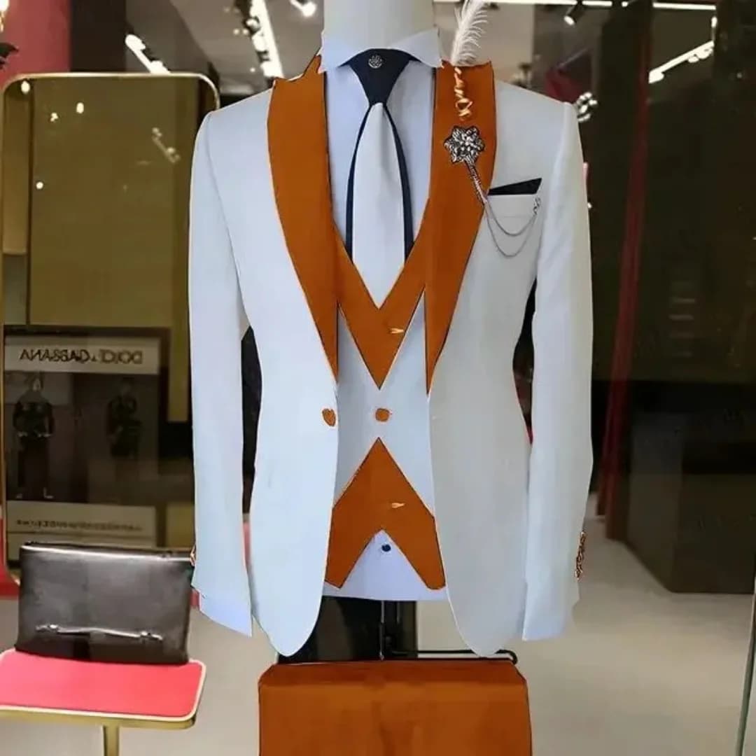 Fashion Style Slim Fit Men's Suits Groom Tuxedos Formal Wedding/Business Men Suits Peak Lapel Jacket+Vest+Pants 3PCS for Party
