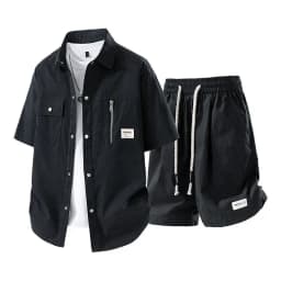 Men's Summer Casual Versatile Fashionable Cool Short-Sleeved Shirt And Shorts Set Trendy Business Casual Outfit
