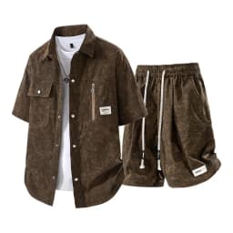 Men's Summer Casual Versatile Fashionable Cool Short-Sleeved Shirt And Shorts Set Trendy Business Casual Outfit