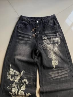 American Y2K Vintage New Pattern Printing Black Baggy Jeans Men Gothic Harajuku Hip Hop Popular Casual Joker Wide-leg Pants