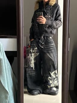 American Y2K Vintage New Pattern Printing Black Baggy Jeans Men Gothic Harajuku Hip Hop Popular Casual Joker Wide-leg Pants