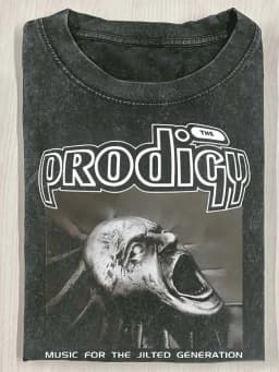 Official The Prodigy Band Merch T-Shirt - Heavyweight Vintage Retro Iconic Logo & "Music for the Jilted Generation" Print, Unisex S-5XL Sizes, Black Crewneck Short Sleeve Tee Suitable for Concerts, Streetwear, Casual Wear, Rock Band Outfits for Men &